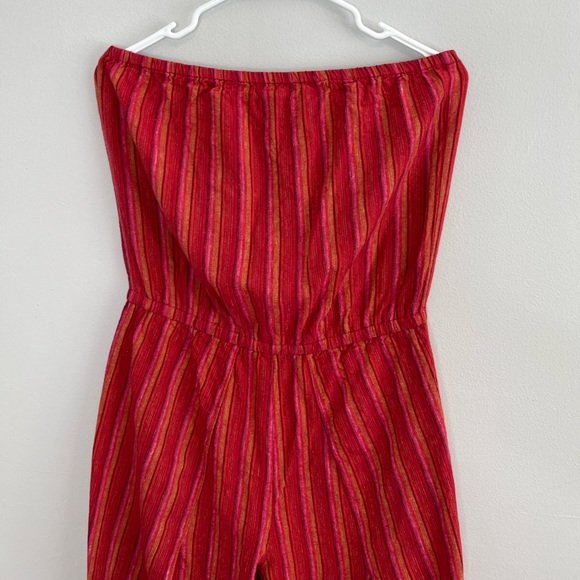Drew Red Orange Stripe Emerson Jumpsuit Strapless Linen Blend Vacation Resort - Picture 3 of 10